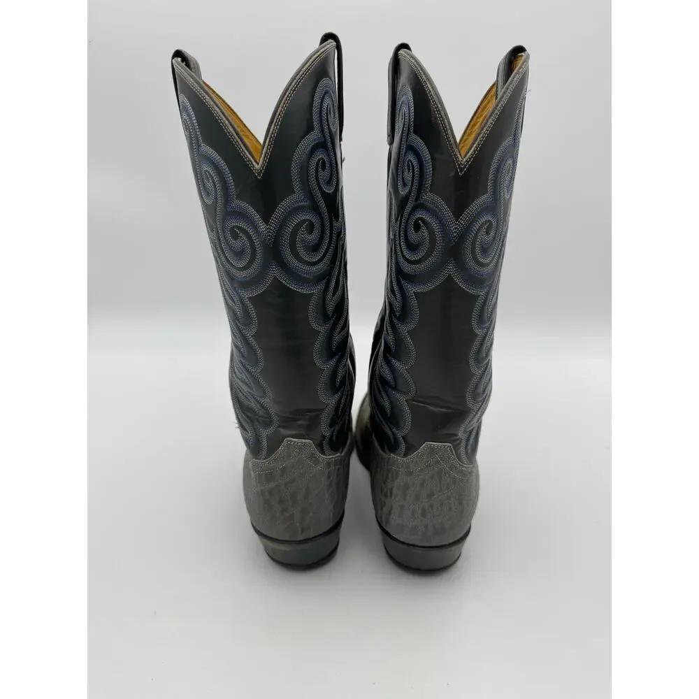 Men’s Nocona Western Cowboy Boots Black & Gray Leather Embroidered Size 8 D